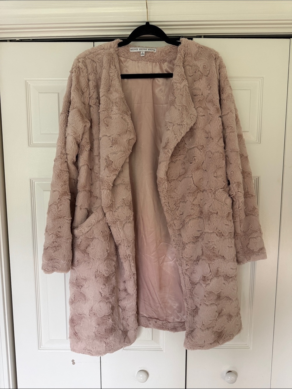 HYFVE Dusty Pink Faux Fur Open Front Coat